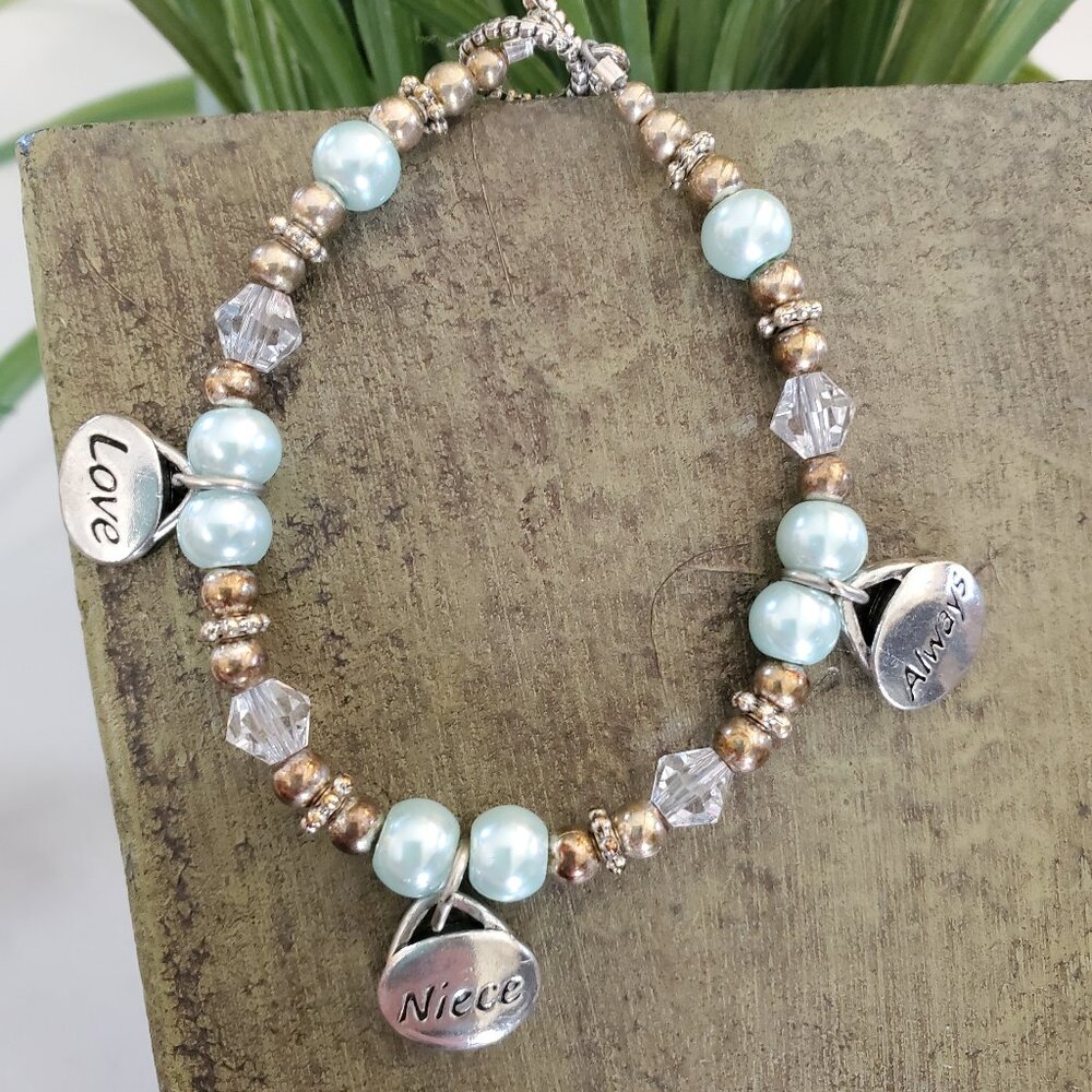 Love Always Niece Silver Crystal Beaded Bracelet SJC